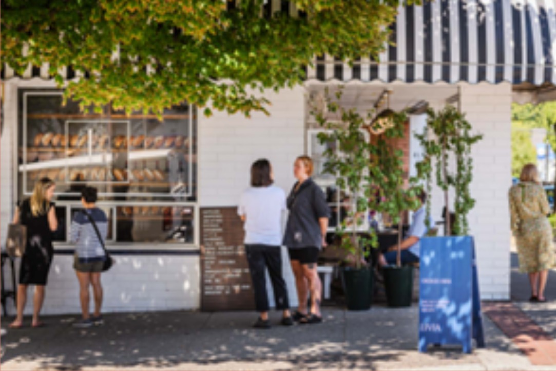 Neighbourhood cafe with striped awning